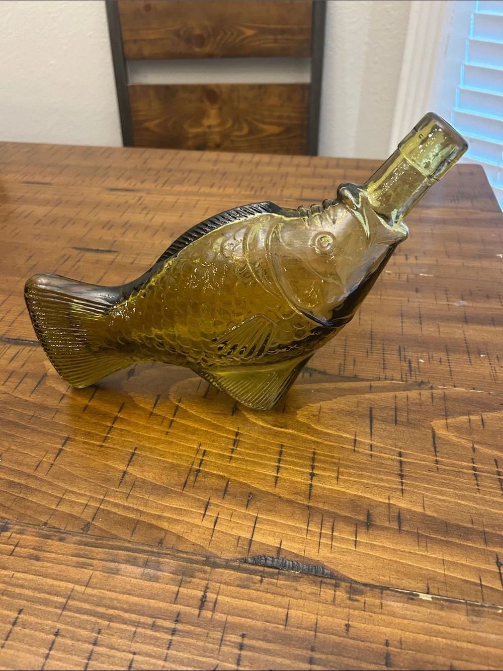 Vtg Art Glass Amber Fish Decanter Cork Barware Nautical Beach House 10”